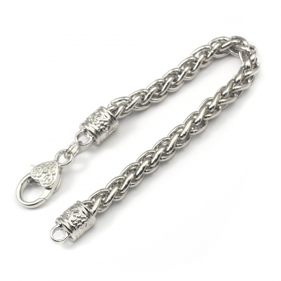 Immagine di Lega di Zinco & Lega Fibbia Aragosta Catena di licopodio Braccialetti Tono Argento , lunghezza: 21cm, 1 Pz