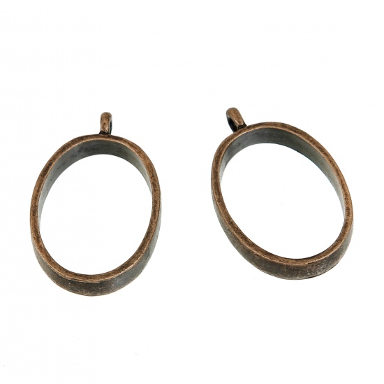 Picture of Zinc Based Alloy Open Back Bezel Pendants For Resin Oval Antique Copper 32mm(1 2/8") x 21mm( 7/8"), 2 PCs