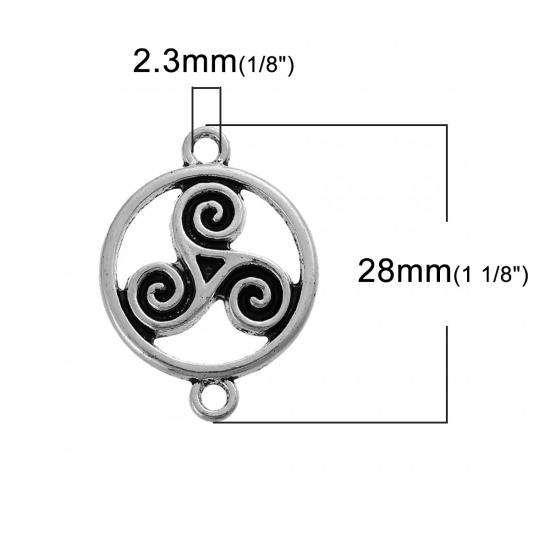 Picture of Zinc Based Alloy Connectors Findings Round Antique Silver Color Celtic Knot Carved 28mm x 20mm, 20 PCs