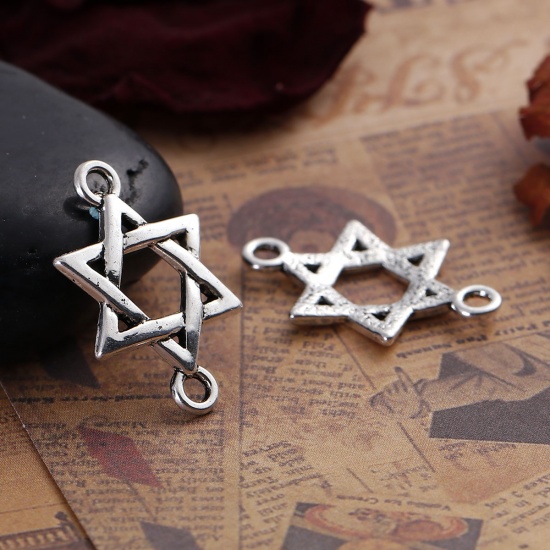 Picture of Zinc Based Alloy Merkaba Meditation Connectors Findings Hexagram Antique Silver Color 26mm x 17mm, 50 PCs