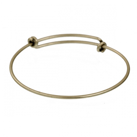 Picture of Brass Expandable Bangles Bracelets Double Bar Round Antique Bronze Adjustable From 26cm(10 2/8") - 21cm(8 2/8") long, 1 Piece                                                                                                                                 