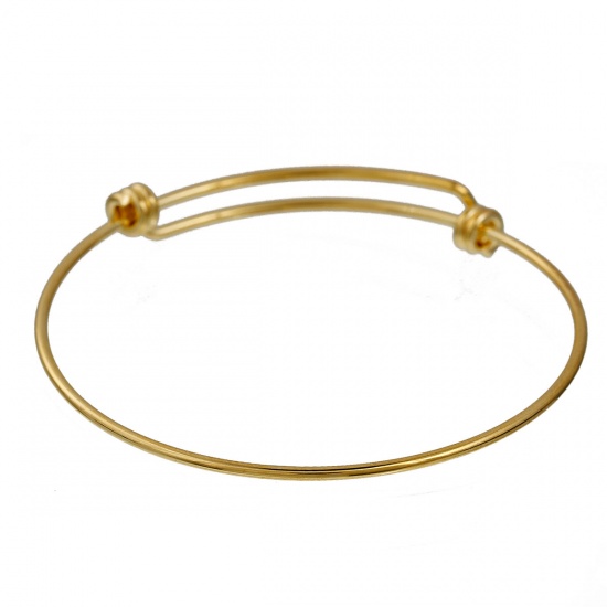 Picture of Copper Expandable Bangles Bracelets Double Bar Round Gold Plated Adjustable From 26cm(10 2/8") - 21cm(8 2/8") long, 1 Piece