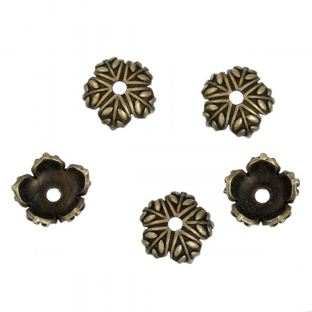 Messing Perlkappen (für Perlengröße: 10mm D.) Blume Blätter Bronzefarbe 10mm x 10mm, 5 Stücke
