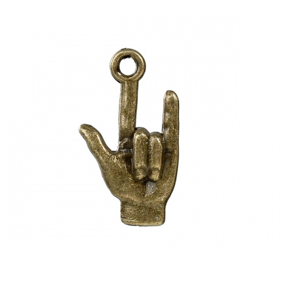 Picture of Zinc Based Alloy 3D Charms Hand Gesture Antique Bronze 22mm( 7/8") x 13mm( 4/8"), 30 PCs