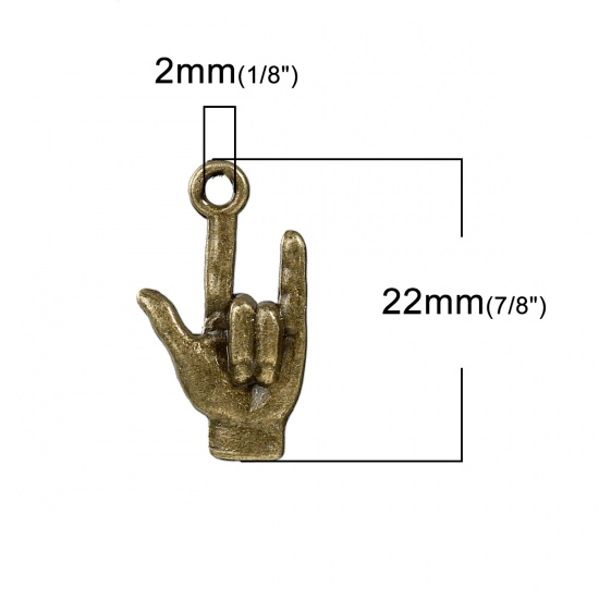 Picture of Zinc Based Alloy 3D Charms Hand Gesture Antique Bronze 22mm( 7/8") x 13mm( 4/8"), 30 PCs