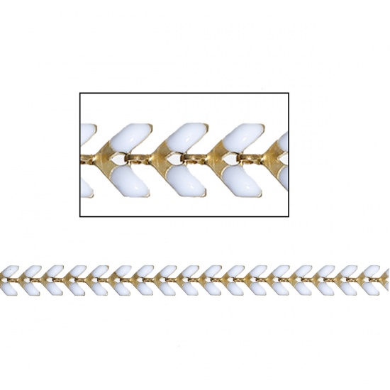 Picture of Copper Spiky Chains Findings Gold Plated White Enamel 6mm( 2/8"), 1 Piece(Approx 0.5 M/Piece)
