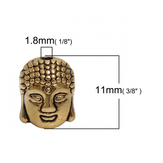 Bild von Zinklegierung 3D Zwischenperlen Spacer Perlen Buddha Antik Golden ca. 11mm x 9mm, Loch:ca. 1.8mm, 20 Stücke