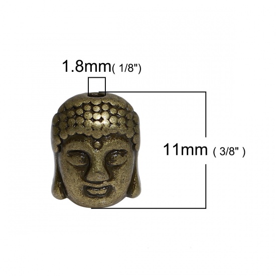 Picture of Zinc Based Alloy 3D Charm Beads Buddha Antique Bronze About 11mm x 9mm, Hole: Approx 1.8mm, 20 PCs