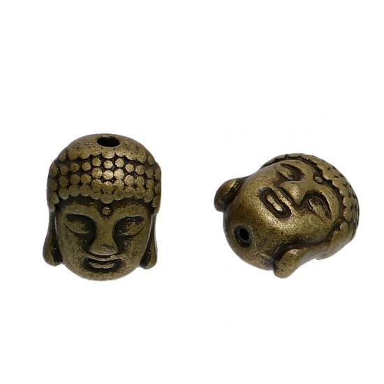 Picture of Zinc Based Alloy 3D Charm Beads Buddha Antique Bronze About 11mm x 9mm, Hole: Approx 1.8mm, 20 PCs