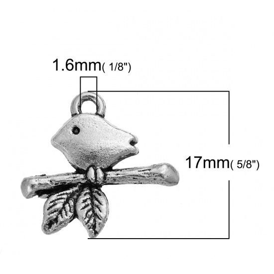 Picture of Zinc Based Alloy Charms Mother Bird Antique Silver Branch 17mm( 5/8") x 16mm( 5/8"), 50 PCs