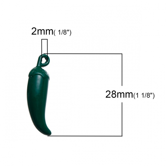 Picture of Zinc Based Alloy Charms Chili Christmas Green 28mm(1 1/8") x 8mm( 3/8"), 5 PCs