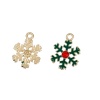 Picture of Zinc Based Alloy Charms Christmas Snowflake Gold Plated Red Rhinestone Green Enamel 23mm( 7/8") x 17mm( 5/8"), 5 PCs