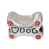 Immagine di Lega di Zinco Stile Europeo Perline Osso Argento Antico Lettere Scolpito " DOG Intagliato Rosso Strass Circa 14mm x 11mm, Foro: Circa 5.3mm, 3 Pz