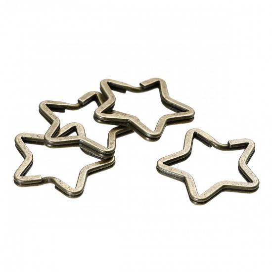 Image de Porte-Clés en Alliage de Fer Etoile à 5 Branches Bronze Antique 35mm x 33mm, 5 Pcs