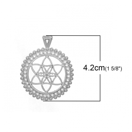 Immagine di Lega di Zinco Fiore di Vita Ciondoli Tondo Tono Argento Filigrana 42mm x 35mm , 3 Pz