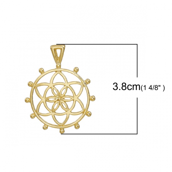 Immagine di Lega di Zinco Fiore di Vita Ciondoli Tondo Oro Placcato Filigrana 38mm x 30mm , 5 Pz