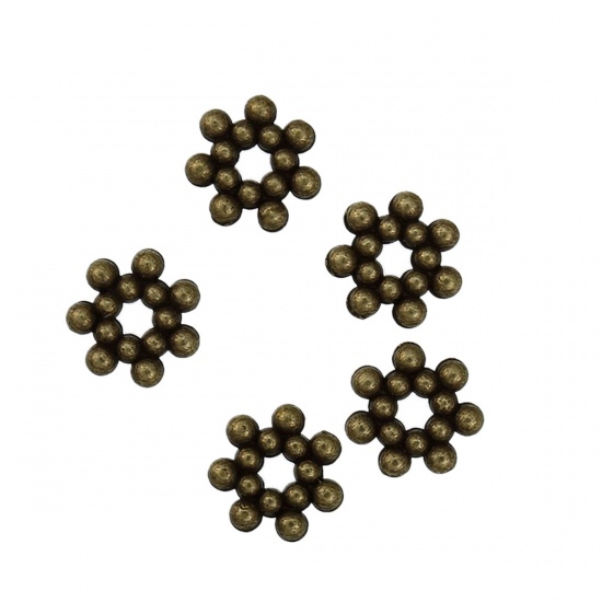 Immagine di Lega di Zinco Separatori Perline Fiore della Prugna Bronzo Antico Circa 7mm x 7mm, Foro:Circa 1.6mm, 300 Pz