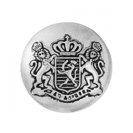 Bild von Zinklegierung Metall Knöpfe Rund Antiksilber Royal Wappen 22mm D., 5 Stücke