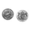 Picture of Zinc Based Alloy Metal Sewing Shank Buttons Round Antique Silver Color Royal Badge Pattern 22mm( 7/8") Dia, 5 PCs