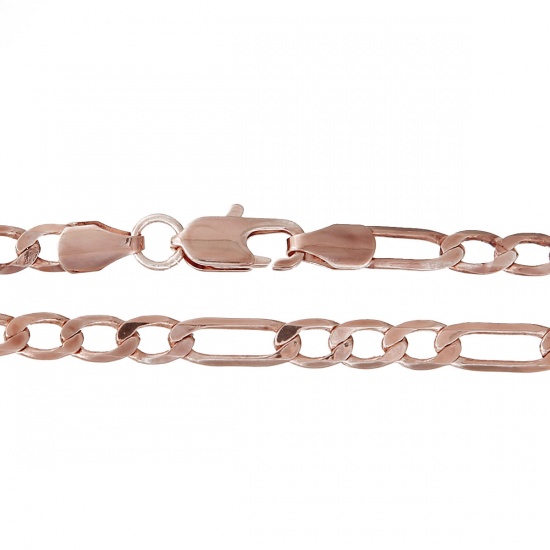 Picture of Brass Jewelry 3:1 Figaro Link Chain Necklace Oval Rose Gold 55cm(21 5/8") long, Chain Size: 11x4mm(3/8"x1/8") 7x4.5mm(2/8"x1/8"), 1 Piece                                                                                                                     
