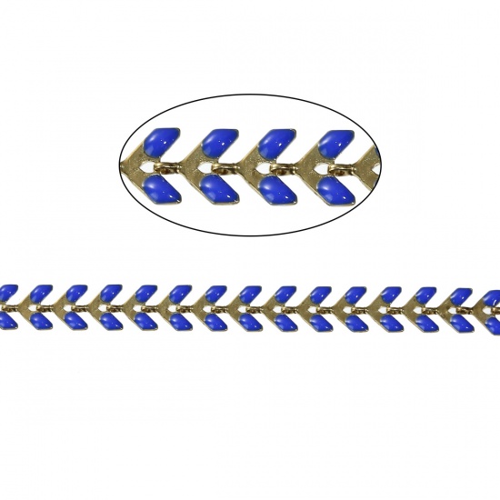 Picture of Copper Spiky Chains Findings Gold Plated Royal Blue Enamel 7x6mm( 2/8" x 2/8"), 1 Piece(Approx 0.5 M/Piece)