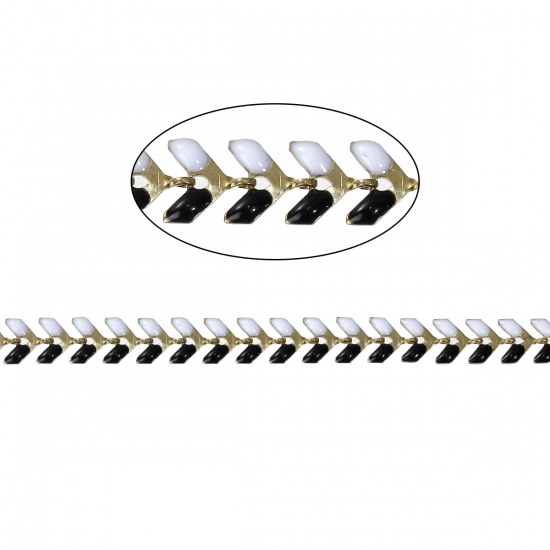 Picture of Brass Spiky Chains Findings Gold Plated Black & White Enamel 7x6mm( 2/8" x 2/8"), 1 Piece(Approx 0.5 M/Piece)                                                                                                                                                 