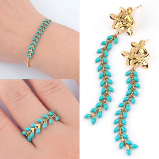 Picture of Copper Spiky Chains Findings Gold Plated Mint Green Enamel 7x6mm( 2/8" x 2/8"), 1 Piece(Approx 0.5 M/Piece)