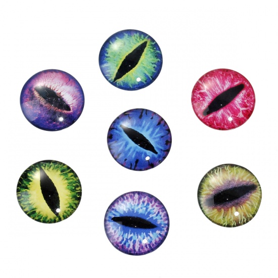 Picture of Glass Dome Seals Cabochon Round Flatback At Random Eye Pattern Transparent 25mm(1") Dia, 10 PCs