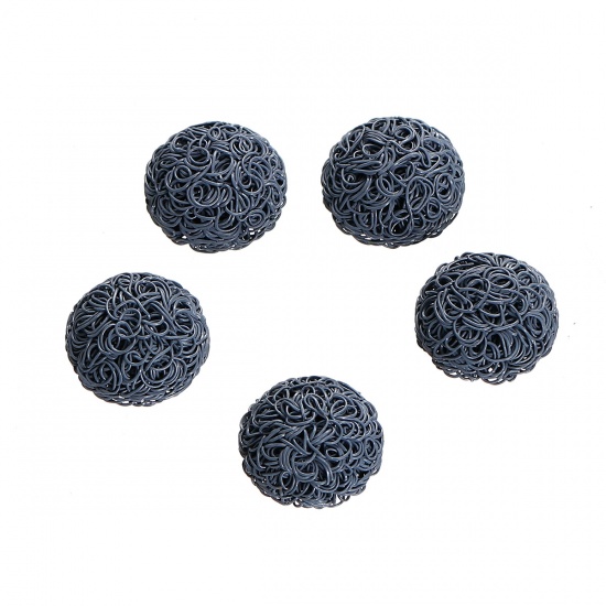 Picture of Iron Based Alloy Embellishments Round Dark Gray Streak Carved 15mm( 5/8") Dia, 5 PCs