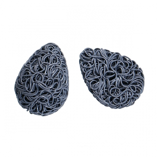 Picture of Iron Based Alloy Embellishments Drop Dark Gray Streak Carved 18mm( 6/8") x 13mm( 4/8"), 5 PCs
