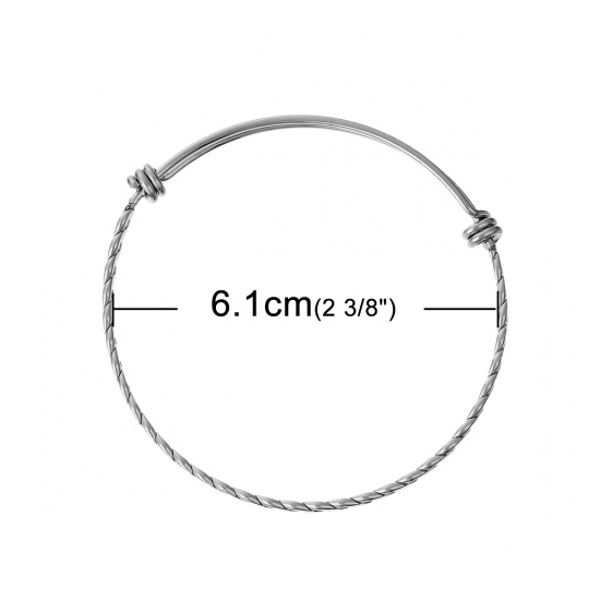 Picture of 304 Stainless Steel Charm Expandable Bangles Bracelets Double Bar Round Silver Tone 20cm(7 7/8") long, 1 Piece