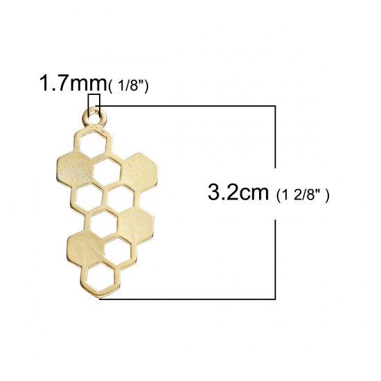 Picture of Zinc Based Alloy Pendants Honeycomb Gold Plated Hollow 32mm(1 2/8") x 17mm( 5/8"), 10 PCs