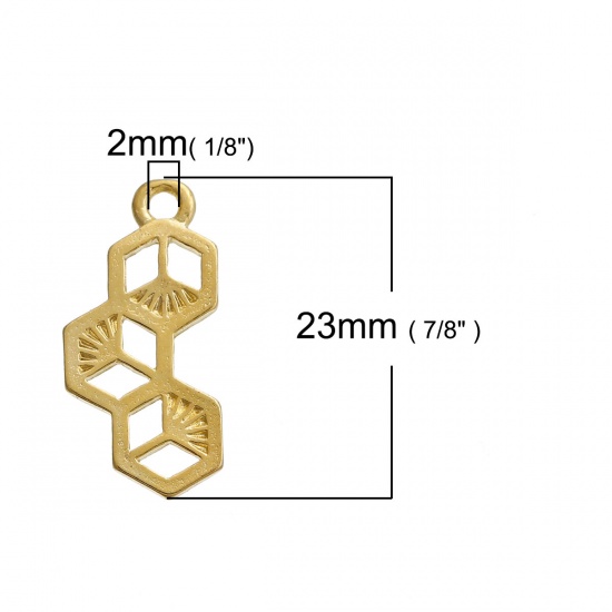 Immagine di Lega di Zinco Charms alveare Oro Placcato Filigrana 23mm x 11mm , 20 Pz