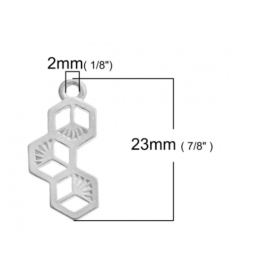 Immagine di Lega di Zinco Charms alveare Tono Argento Filigrana 23mm x 11mm , 20 Pz