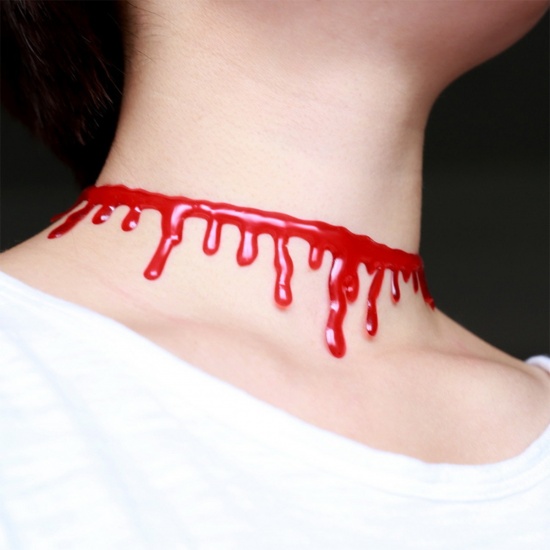 Picture of Silicone Halloween Blood Choker Necklace Red 31.5cm(12 3/8") long, 1 Piece