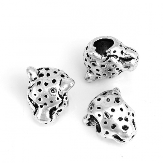 Picture of Zinc Based Alloy Spacer Beads Leopard Antique Silver Color About 13mm x 11mm, Hole: Approx 4.3mm, 10 PCs