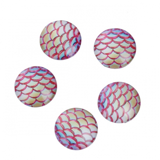 Picture of Glass Mermaid Fish /Dragon Scale Dome Seals Cabochon Round Flatback Red Transparent 12mm( 4/8") Dia, 20 PCs