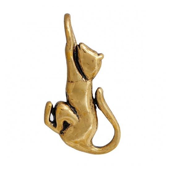 Picture of Brass Hook Clasps Cat Gold Tone Antique Gold 27mm(1 1/8") x 13mm( 4/8"), 2 PCs                                                                                                                                                                                
