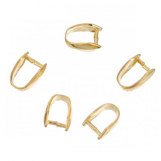 Picture of Brass Pendant Pinch Bails Clasps Luck Horseshoe Gold Plated 8mm( 3/8") x 6mm( 2/8"), 20 PCs                                                                                                                                                                   