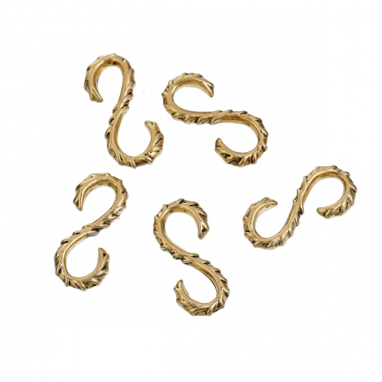 Picture of Brass Hook Clasps S-shaped Gold Tone Antique Gold 24mm(1") x 11mm( 3/8"), 2 PCs