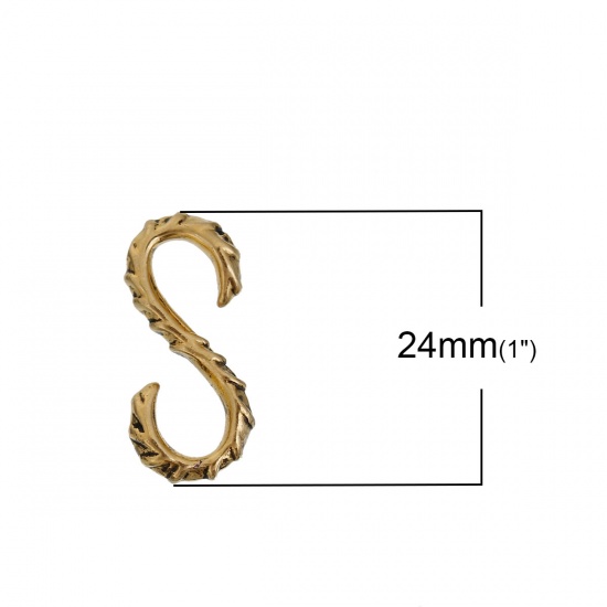 Picture of Brass Hook Clasps S-shaped Gold Tone Antique Gold 24mm(1") x 11mm( 3/8"), 2 PCs