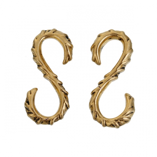 Picture of Brass Hook Clasps S-shaped Gold Tone Antique Gold 24mm(1") x 11mm( 3/8"), 2 PCs