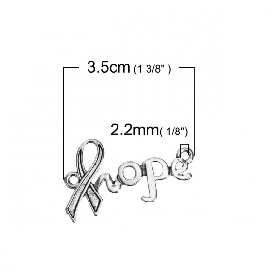 Picture of Zinc Based Alloy Connectors Findings Ribbon Antique Silver Color Message " Hope " Carved 35mm x 21mm, 10 PCs