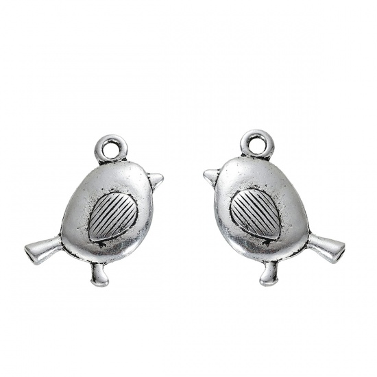 Picture of Zinc Based Alloy 3D Charms Mother Bird Antique Silver Color 21mm( 7/8") x 19mm( 6/8"), 10 PCs