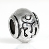 Picture of Zinc Based Alloy Yoga Healing European Style Large Hole Charm Beads Drum Antique Silver Color Yoga OM /Aum Carved About 14mm x 13mm, Hole: Approx 5.4mm, 5 PCs