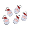 Bild von Zinklegierung Charms Weihnachten Weihnachtsmann Silberfarbe Weiß & Rot (Geeignet für ss4Spitzboden Strasssteine) Emaille 17mm x 11mm, 10 Stücke