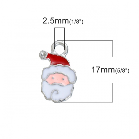 Picture of Zinc Based Alloy Charms Christmas Santa Claus Silver Tone White & Red (Can Hold ss4 Pointed Back Rhinestone) Enamel 17mm( 5/8") x 11mm( 3/8"), 10 PCs