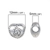 Picture of Zinc Based Alloy European Style Large Hole Charm Beads Heart Antique Silver Horse Carved About 12mm( 4/8") x 12mm( 4/8"), Hole: Approx 5mm, 20 PCs