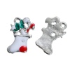 Picture of Zinc Based Alloy Charms Christmas Stocking Silver Tone Multicolor Enamel 17mm( 5/8") x 12mm( 4/8"), 5 PCs