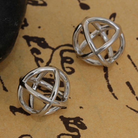 Image de Breloque 3D en Laiton Croix Géométrique Creux Argent Mat 12mm x 12mm, 3 Pcs